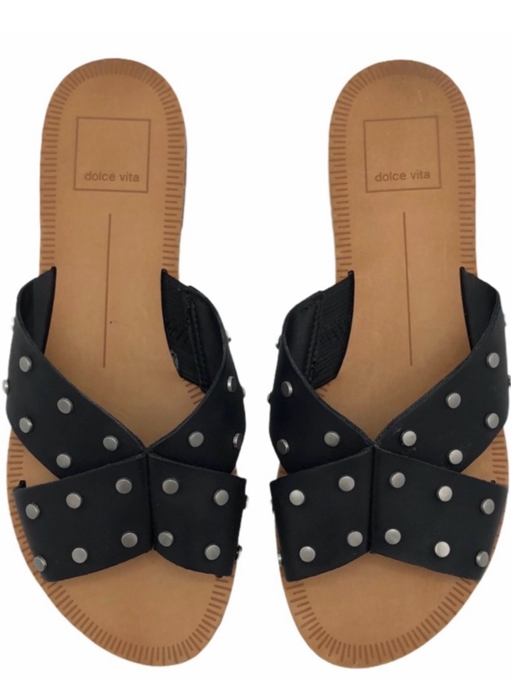 Dolce Vita Black Studded Crisscross Slide Sandals Size 8.5 M